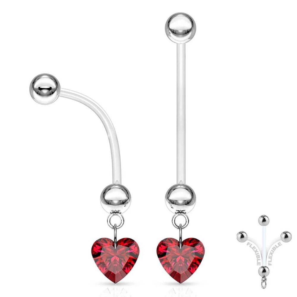 Pregnancy Red Heart Navel Ring – 14G BioFlex 1” Bar
